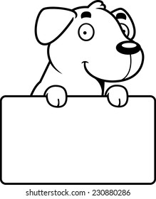 A cartoon illustration of a Labrador Retriever with a sign.