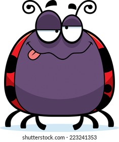 A cartoon illustration of a ladybug looking drunk.