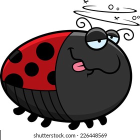 A cartoon illustration of a ladybug looking drunk.