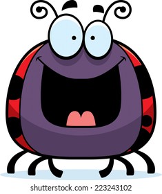 A cartoon illustration of a ladybug looking happy.