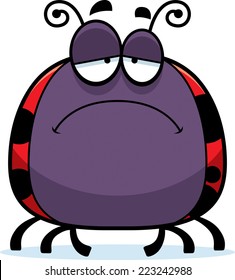 A cartoon illustration of a ladybug looking sad.