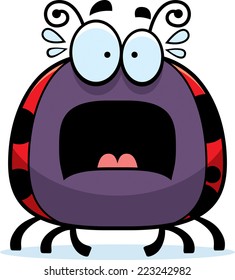 A cartoon illustration of a ladybug looking scared.