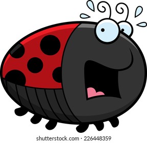 A cartoon illustration of a ladybug looking scared.