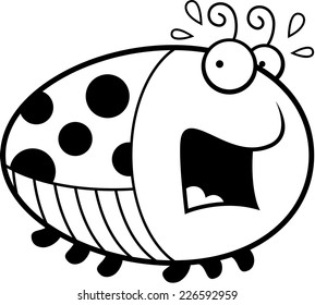 A cartoon illustration of a ladybug looking scared.