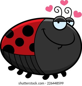 A cartoon illustration of a ladybug with an in love expression.
