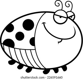 A cartoon illustration of a ladybug with a sly expression.
