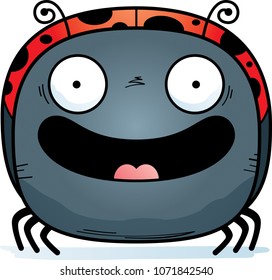 A cartoon illustration of a ladybug smiling.