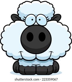 A cartoon illustration of a  lamb happy and smiling.
