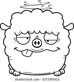 A cartoon illustration of a lamb looking drunk.