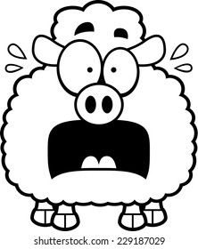 A cartoon illustration of a lamb looking scared.