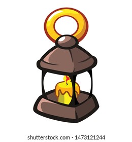 Cartoon illustration of lantern with candle. Halloween icon