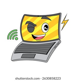 cartoon illustration of laptop with various expressions