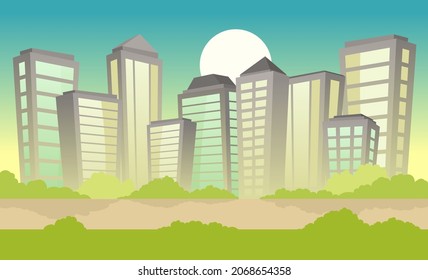 Cartoon illustration of large modern buildings. Vector illustration