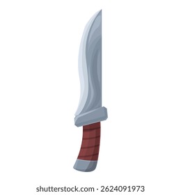 Ilustração de desenho animado de uma grande faca de caça afiada com uma alça de madeira