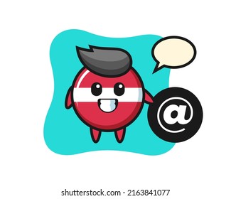 Cartoon Illustration of latvia flag badge standing beside the At symbol , cute style design for t shirt, sticker, logo element