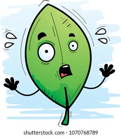A cartoon illustration of a leaf looking scared.