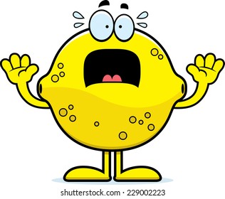 A cartoon illustration of a lemon looking scared.