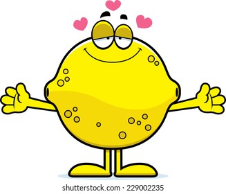 A cartoon illustration of a lemon ready to give a hug.