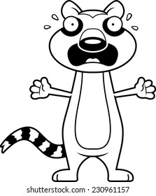 A cartoon illustration of a lemur looking scared.