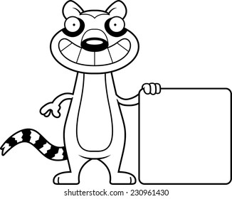 A cartoon illustration of a lemur with a sign.