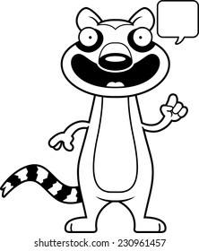 A cartoon illustration of a lemur talking.