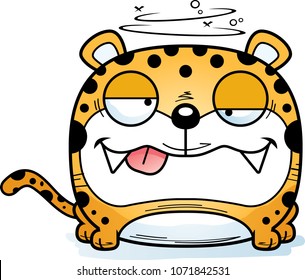 A cartoon illustration of a leopard cub with a goofy expression.