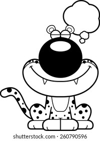 A cartoon illustration of a leopard dreaming.