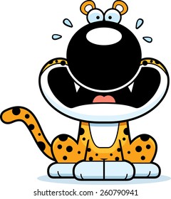A cartoon illustration of a leopard looking scared.