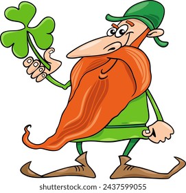 Cartoon illustration of Leprechaun character with clover on Saint Patrick Day