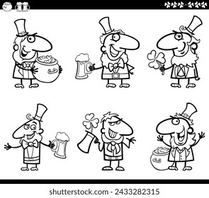 cartoon Illustration of Leprechaun characters on Saint Patrick Day set coloring page