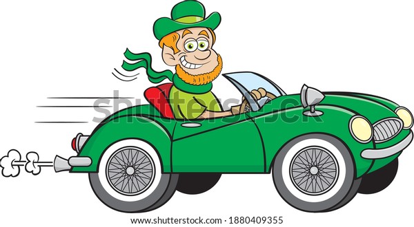 Cartoon Illustration Leprechaun Driving Convertible Sports Stock Vector ...