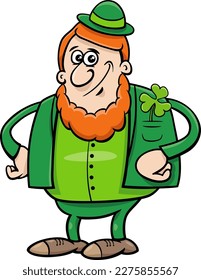 Cartoon illustration of Leprechaun fantasy character with clover on Saint Patrick Day