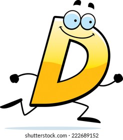 A cartoon illustration of a letter D running and smiling.