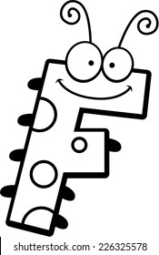 A cartoon illustration of the letter F with an insect theme.