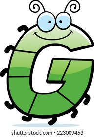 A cartoon illustration of the letter G with an insect theme.