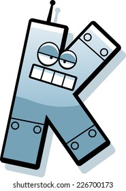 A cartoon illustration of a letter K as a metal robot.