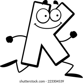 A cartoon illustration of a letter K running and smiling.