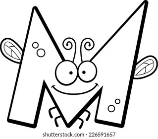 A cartoon illustration of the letter M with an insect theme.