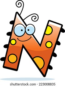 A cartoon illustration of the letter N with an insect theme.