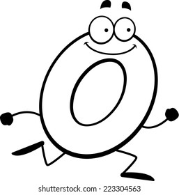 A cartoon illustration of a letter O running and smiling.