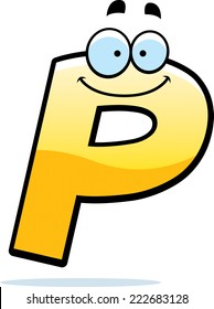 A cartoon illustration of a letter P smiling and happy.