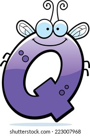 A cartoon illustration of the letter Q with an insect theme.