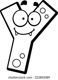 A cartoon illustration of a letter Y monster smiling and happy.