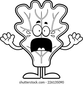 A cartoon illustration of a lettuce leaf looking scared.