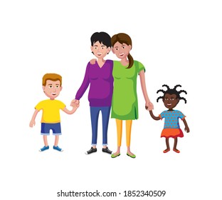 Cartoon illustration of a LGBT family with children