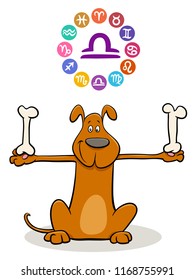 Cartoon Illustration of Libra Zodiac Sign with Funny Dog