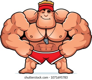 A cartoon illustration of a lifeguard looking confident.