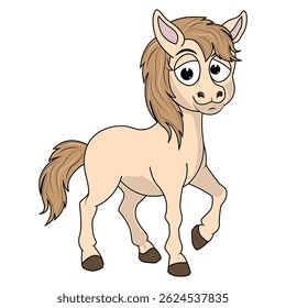 Cartoon Illustration of a Light Brown Pony