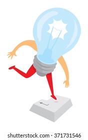 Cartoon illustration of light bulb idea pressing return key