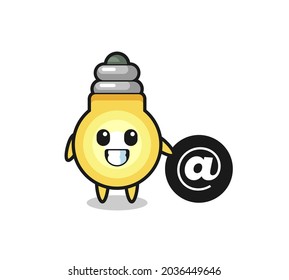 Cartoon Illustration of light bulb standing beside the At symbol , cute style design for t shirt, sticker, logo element